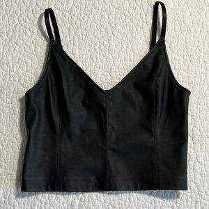 Zara Black Faux Leather Spaghetti Strap Crop Tank Top Women’s Small